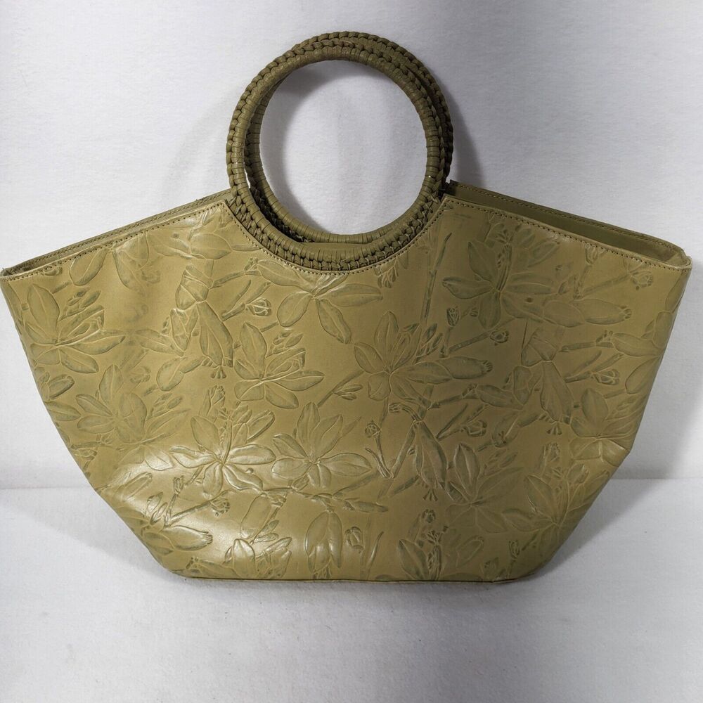 Donna Dixon Women's Olive Green  Color Satchel Embossed  Leather Purse 8x14x4"